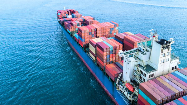 A container ship sailing in the ocean